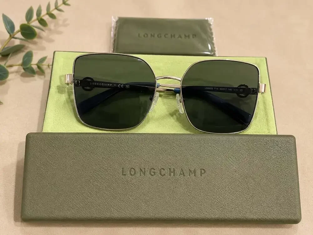 Longchamp LO181S Silver Square Sunglasses Gray Lens Designer Eyewear